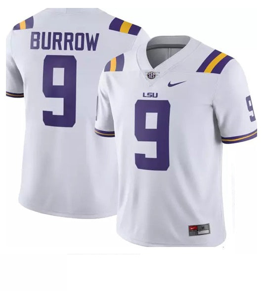 LSU Tigers #9 Joe Burrow Football Jersey White