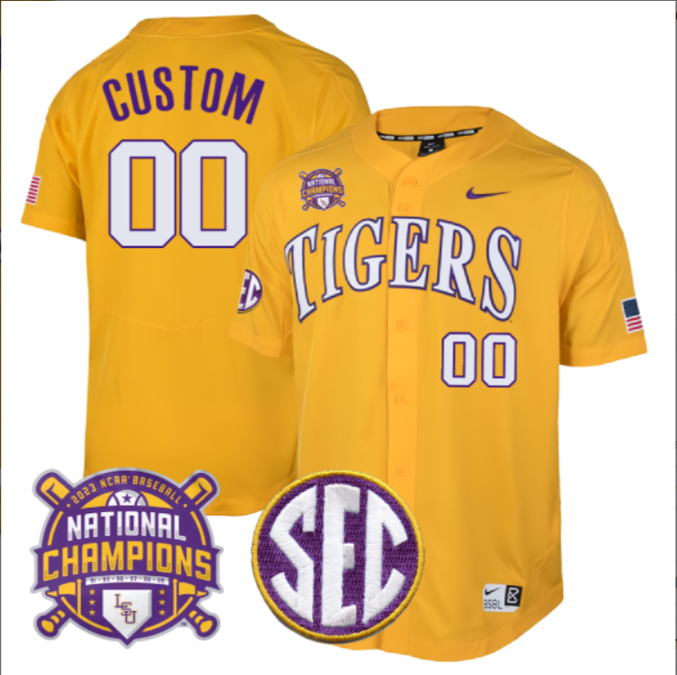 LSU Tigers College Baseball Patch Collection Stitched Jersey Gold Champions Patch
