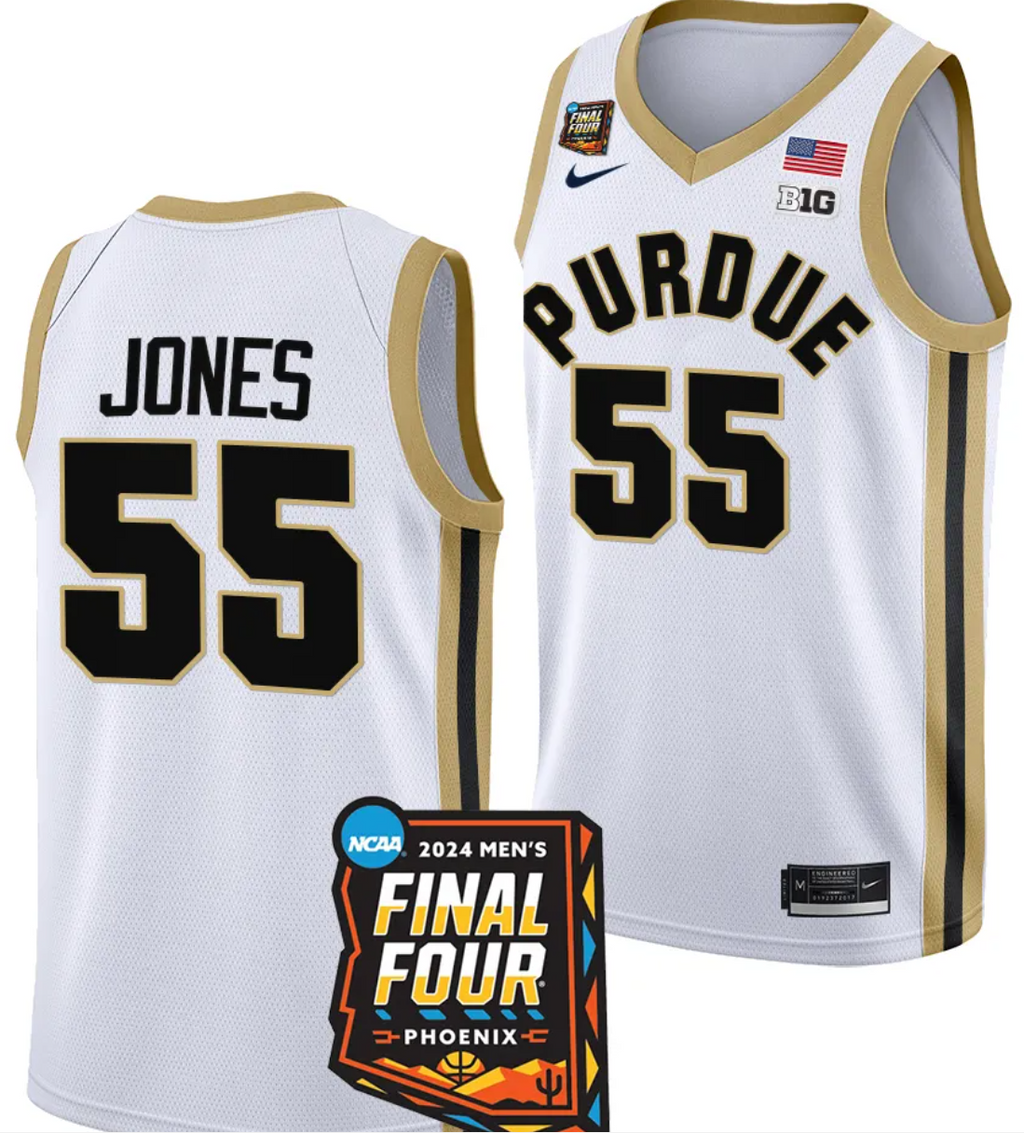 Lance Jones Jersey #55 Purdue Boilermakers 2024 NCAA March Madness Final Four Basketball White