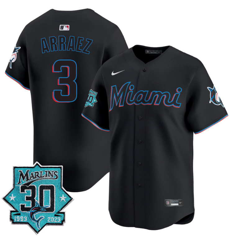 Luis Arraez Jersey #3 Miami Marlins 30 Seasons Anniversary Patch Limited Stitched City Connect