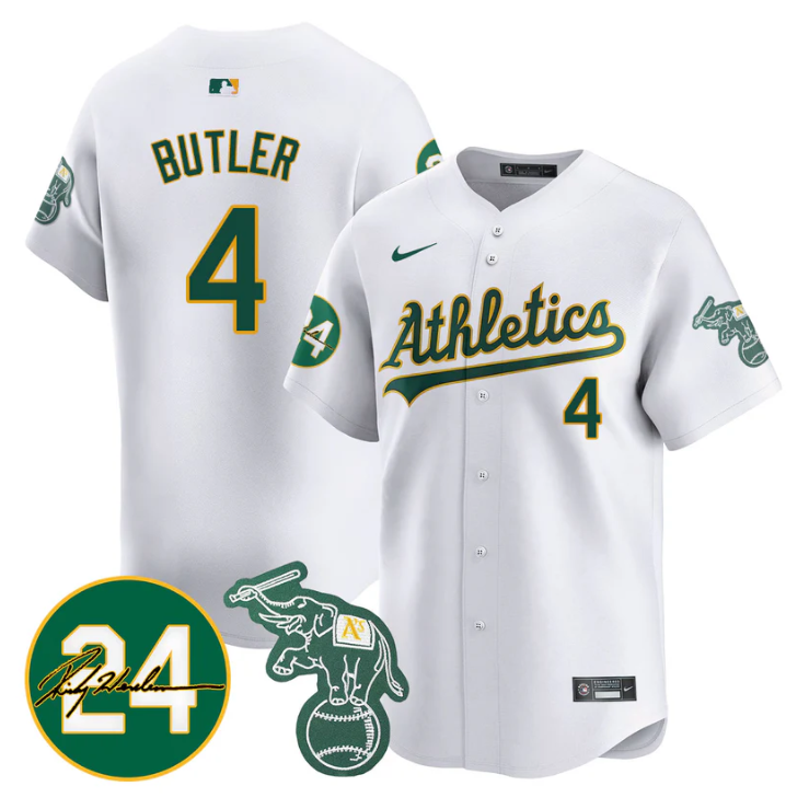 Lawrence Butler Jersey #4 Oakland Athletics 2025 Rickey Henderson Memorial Stitched White