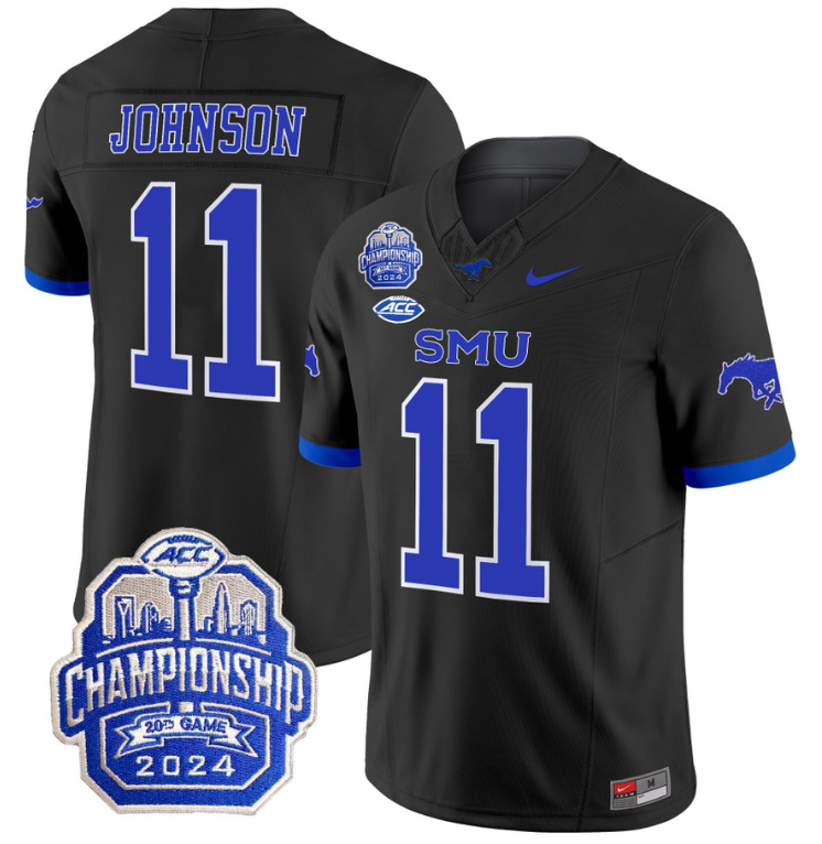 LJ Johnson Jr Jersey #11 SMU Mustangs 2024 ACC Championship Patch Black