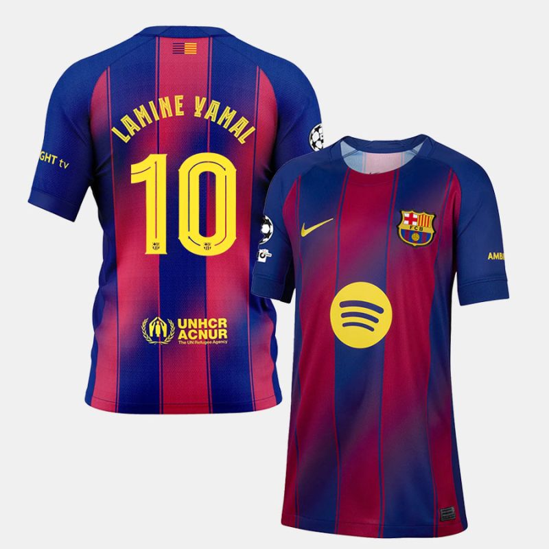 Lamine Yamal 10 Barcelona 2025-26 Competition Patch Home Jersey – Scarlet