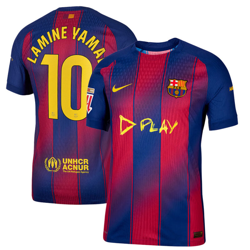 Lamine Yamal #10 FC Barcelona x Ed Sheeran 2025-26 Home Match Jersey – Red blue