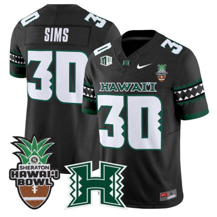 Landon Sims Jersey #30 Hawai'i Rainbow 2025 Hawai'i Bowl Stitched