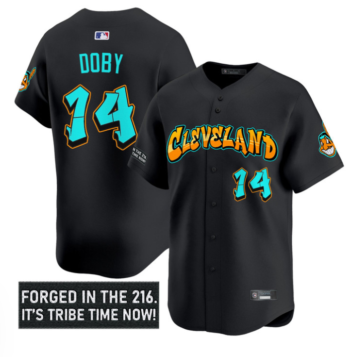 Larry Doby Jersey #14 Cleveland Indians Graffiti 216 Ink Edition Stitched Black