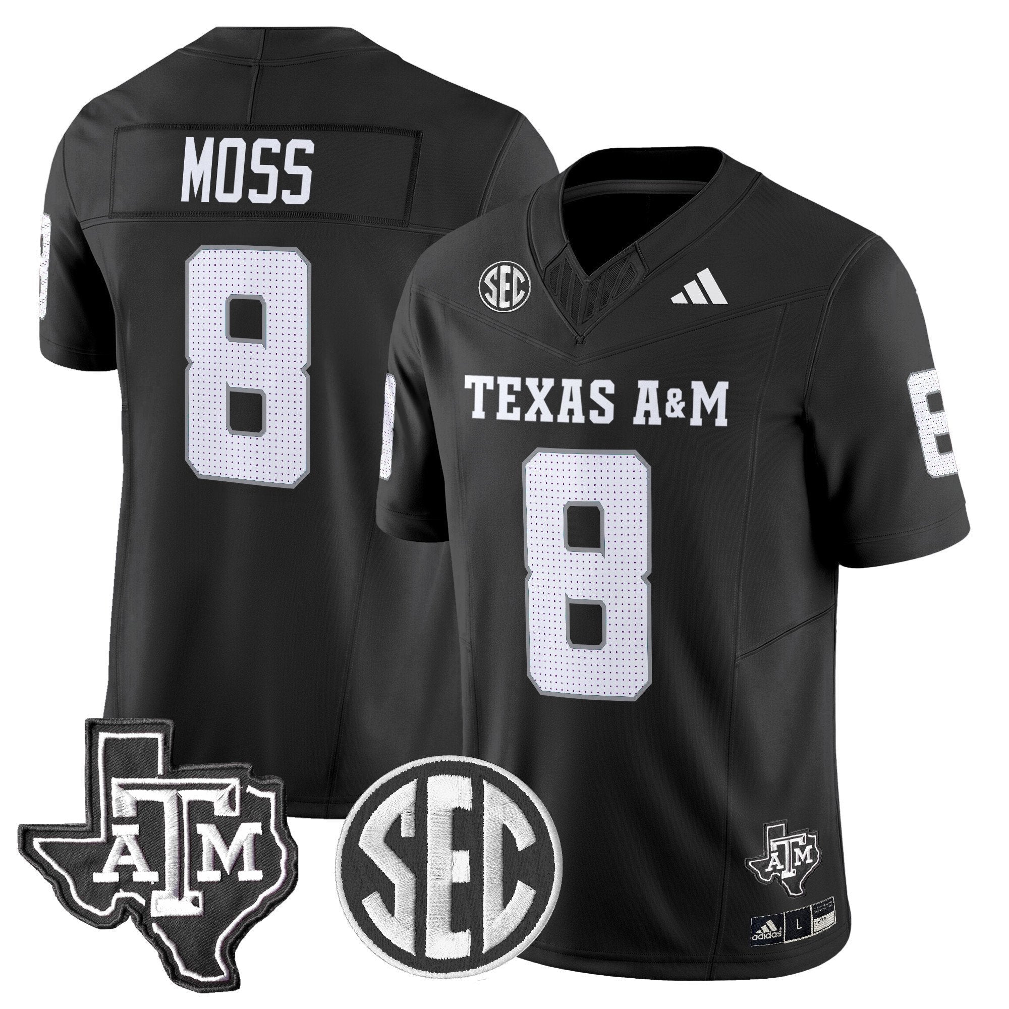 Le'Veon Moss Jersey #8 Texas A&M Aggies 2025 Vapor Stitched Black
