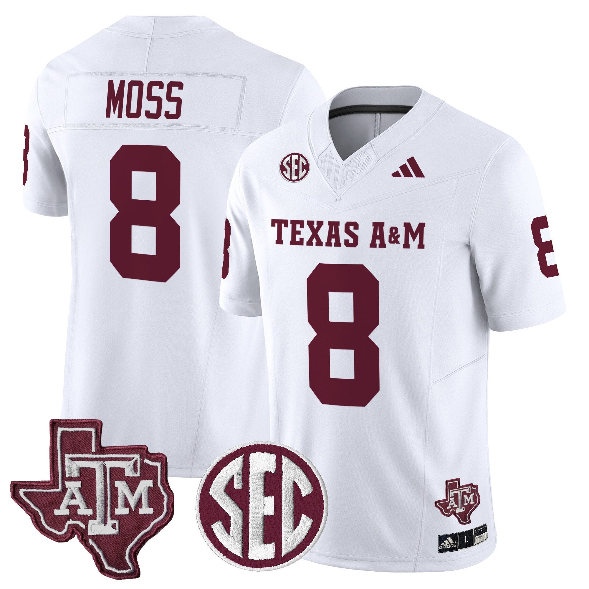 Le'Veon Moss Jersey #8 Texas A&M Aggies 2025 Vapor Stitched White
