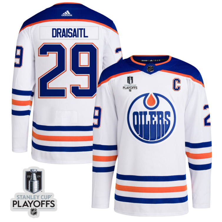 Leon Draisaitl 29 Edmonton Oilers 2024 NHL Playoffs Patch Away Jersey - Men, White