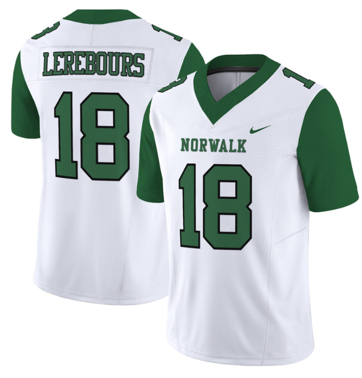 Lerebours #18 Norwalk Football Jersey All Stitched White