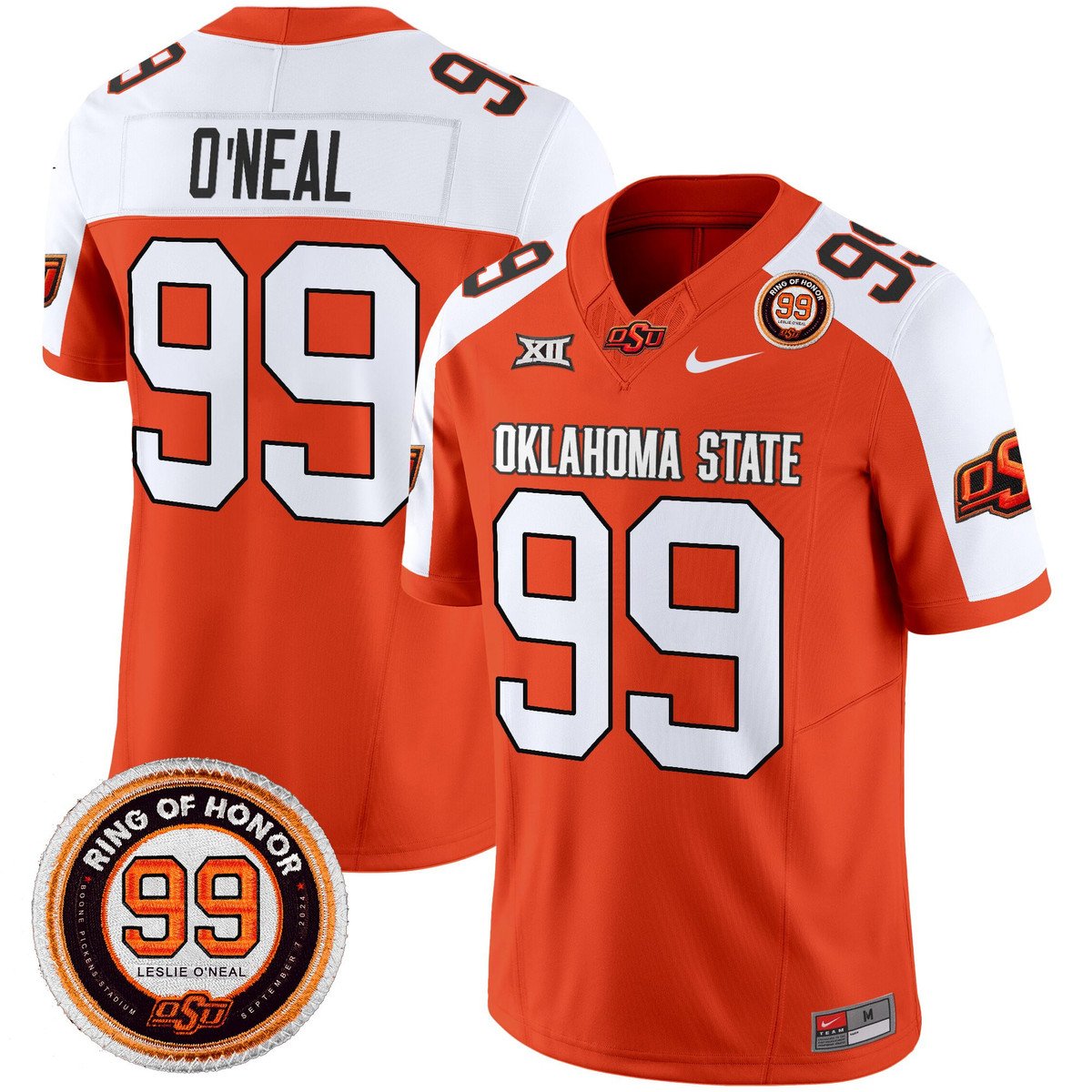 Leslie O'neal Jersey #99 Oklahoma State Cowboys 2025 Leslie O'neal Patch Orange Alter