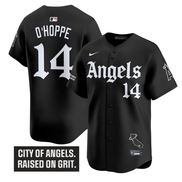 Logan O'Hoppe Jersey #14 Los Angeles Angels Gothic Halo Edition Stitched Black