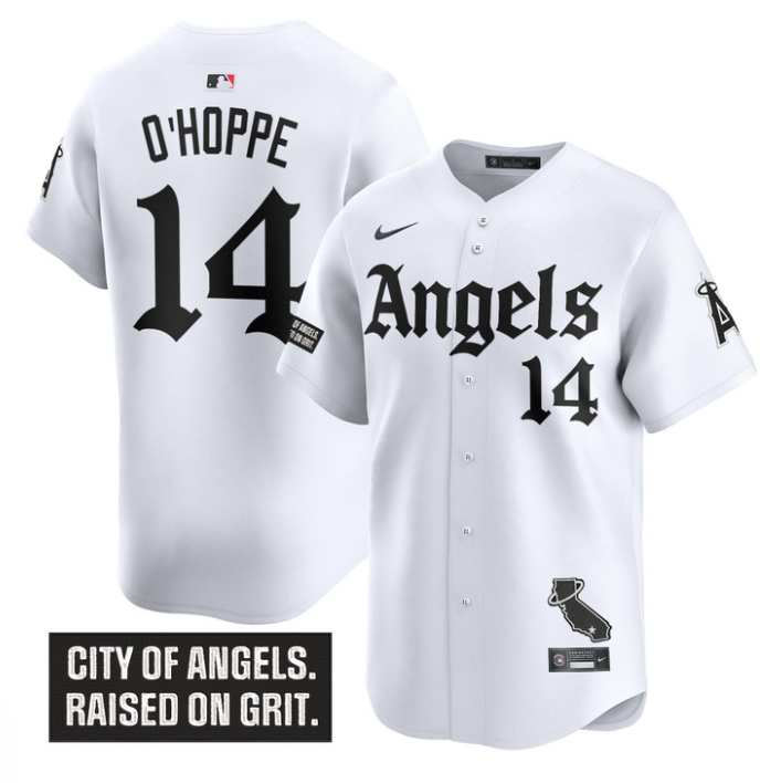 Logan O'Hoppe Jersey #14 Los Angeles Angels Gothic Halo Edition Stitched White