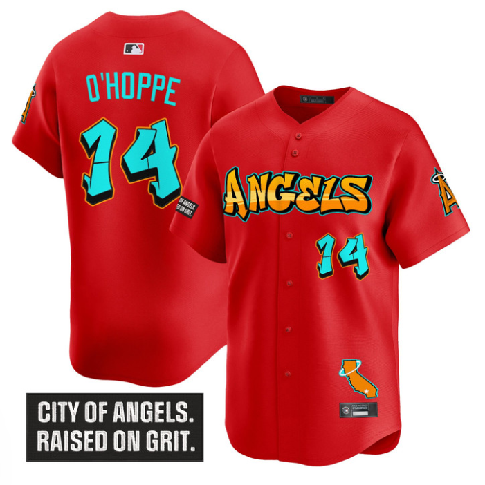 Logan O'Hoppe Jersey #14 Los Angeles Angels Graffiti Halo Drop Stitched Red