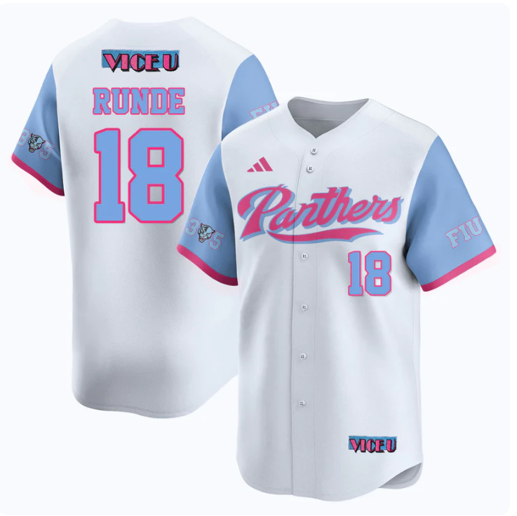 Logan Runde Jersey #18 FIU Baseball 2025 Vice U Stitched White