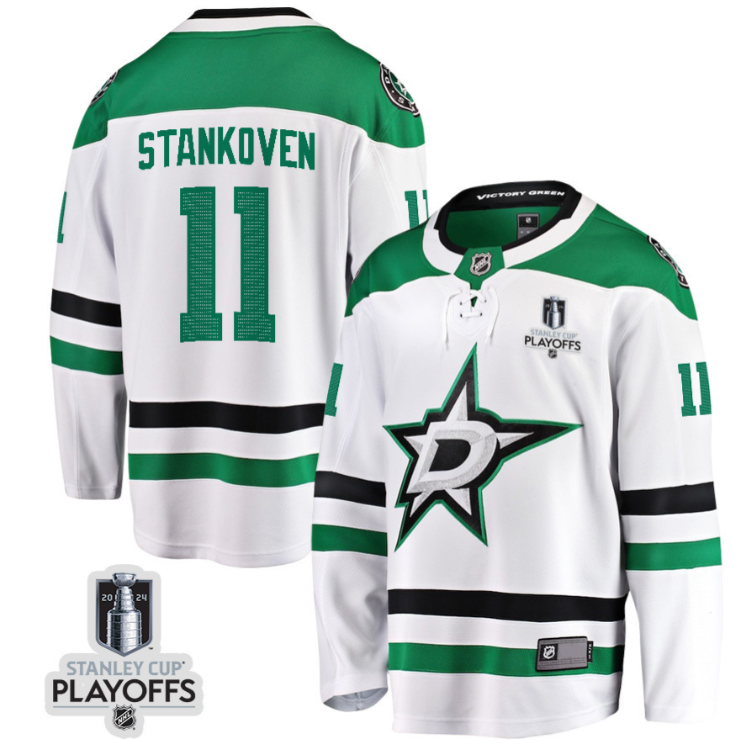 Logan Stankoven 11 Dallas Stars 2024 NHL Playoffs Patch Away Breakaway Jersey - Men
