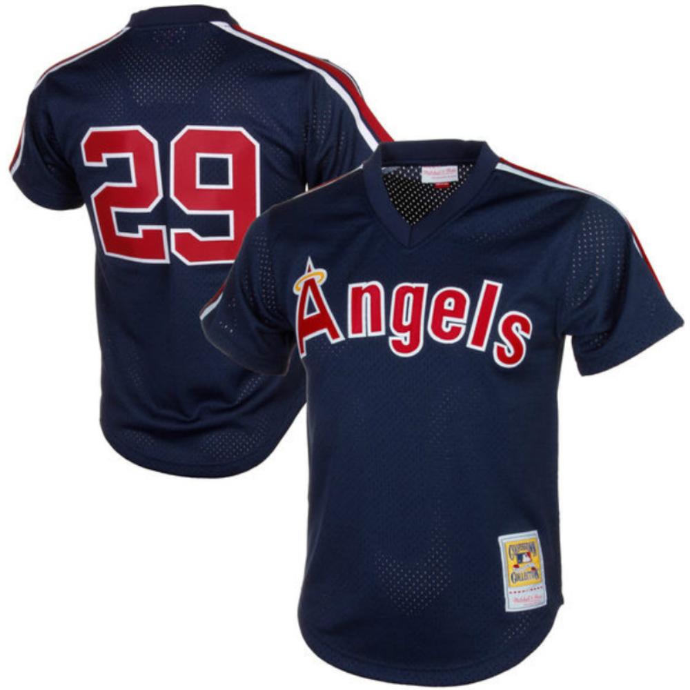 Los Angeles Angels Rod Carew Navy Throwback Mesh Pullover Jersey
