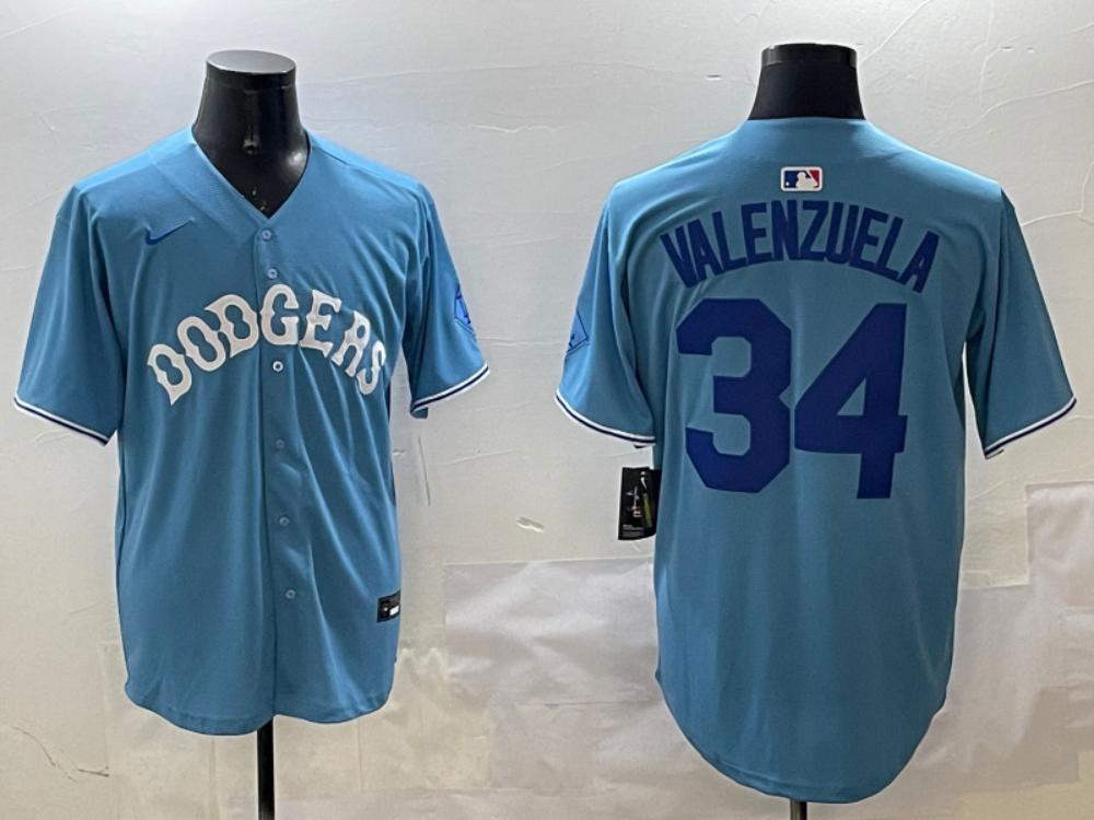 Los Angeles Dodgers Fernando Valenzuela Light Blue Royal Throwback Jersey