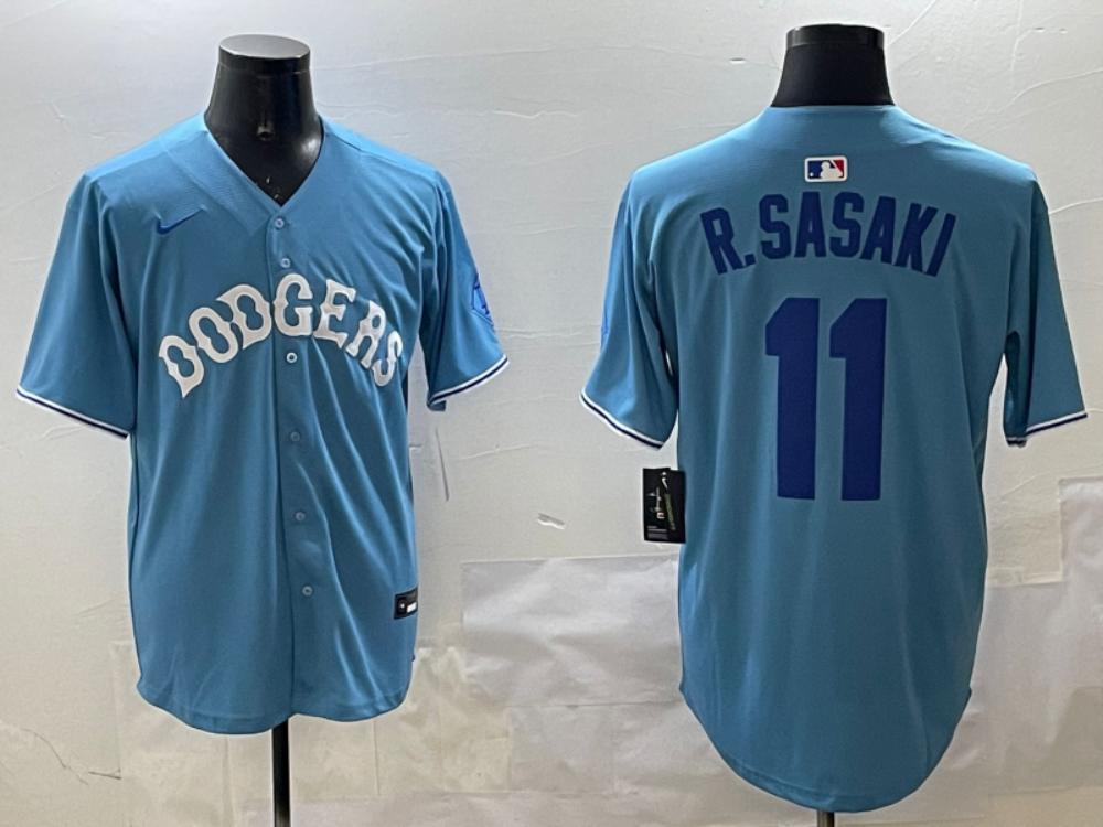 Los Angeles Dodgers Roki Sasaki Light Blue Royal Throwback Jersey