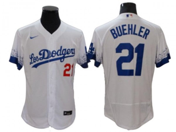 Los Angeles Dodgers #21 Walker Buehler City Connect Flex Base Jersey -White