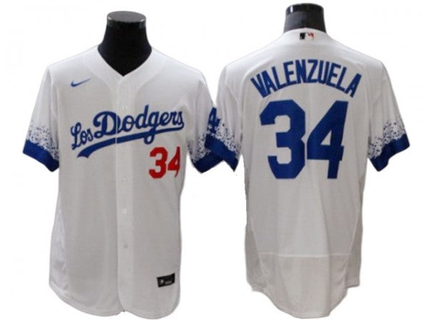 Los Angeles Dodgers #34 Fernando Valenzuela City Connect Flex Base Jersey - White