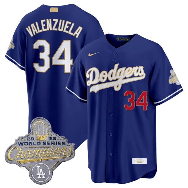 Los Angeles Dodgers #34 Fernando Valenzuela Royal 2026 Gold Stadium Stitched Jersey