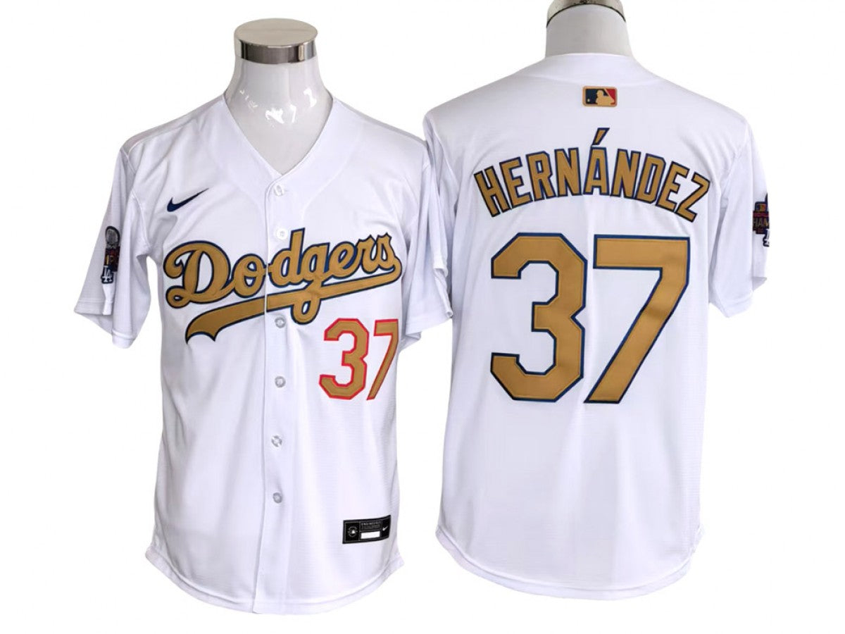 Los Angeles Dodgers #37 Teoscar Hernandez White 2025 Gold Collection Limited Jersey