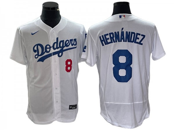 Los Angeles Dodgers #8 Enrique Hernández White Flex Base Jersey