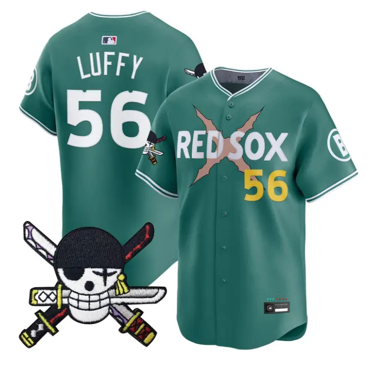 Luffy Jersey #56 Boston Red Sox One Piece Zoro Patch Premier Stitched