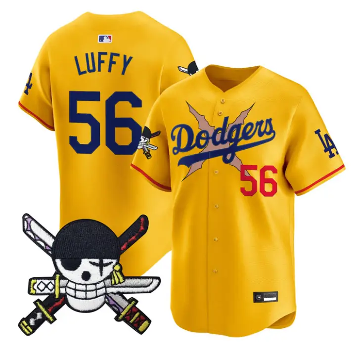 Luffy Jersey #56 Dodgers One Piece Zoro Patch Premier Stitched