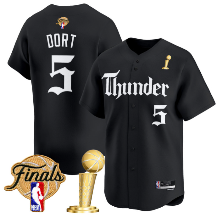 Luguentz Dort Jersey #5 Oklahoma City Thunder Gothic Storm 2025 Champions Black