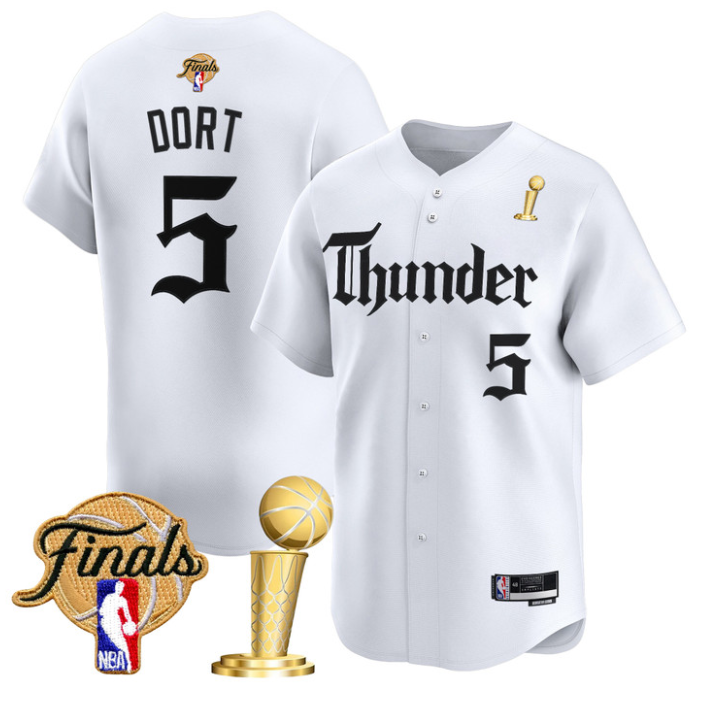 Luguentz Dort Jersey #5 Oklahoma City Thunder Gothic Storm 2025 Champions White