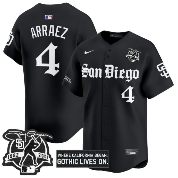 Luis Arraez Jersey #4 San Diego Padres Gothic Edition Vapor Limited Stitched Black
