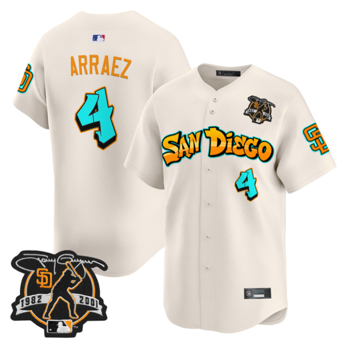 Luis Arraez Jersey #4 San Diego Padres Graffiti Barrio Edition Stitched Cream