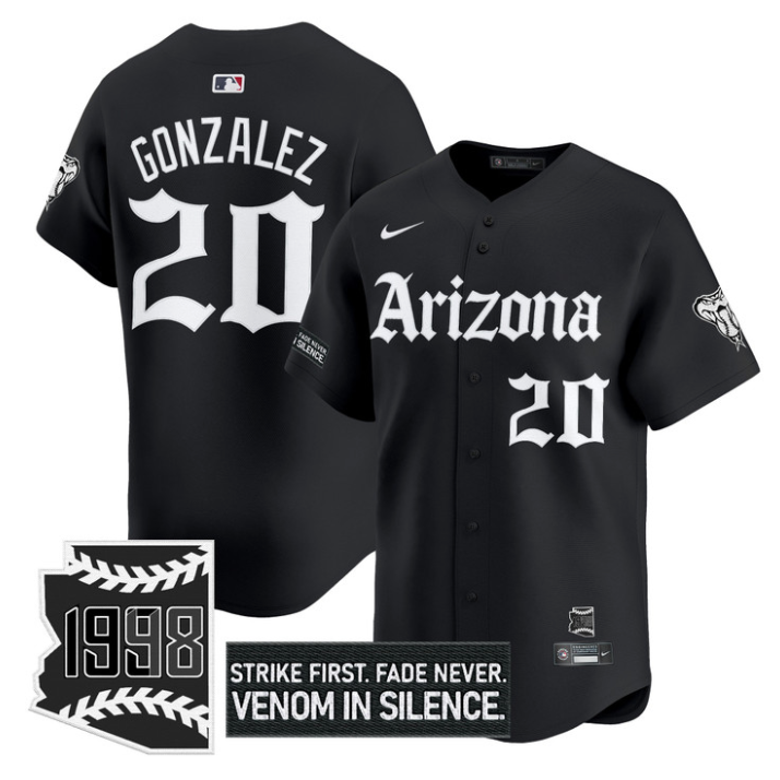 Luis Gonzalez Jersey #20 Arizona Diamondbacks Gothic Desert Fang Edition Black