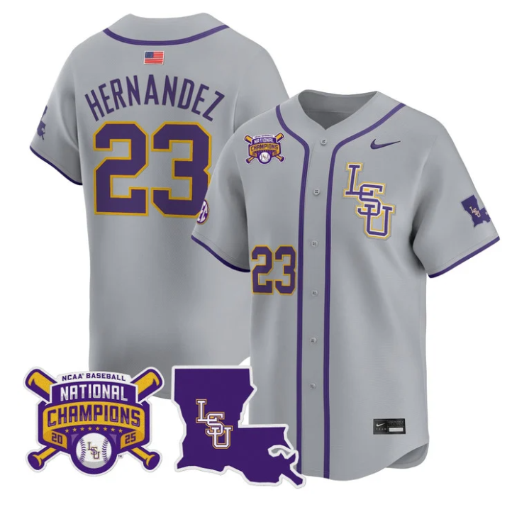 Luis Hernandez Jersey #23 LSU Tigers 2025 World Series Champions Stitched Gray