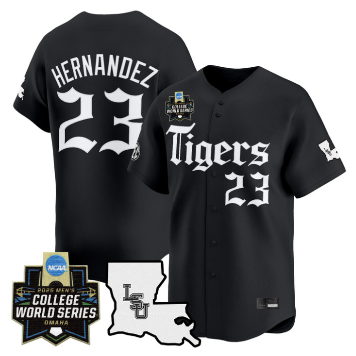 Luis Hernandez Jersey #23 LSU Tigers 2025 World Series Gothic Geaux Edition Black