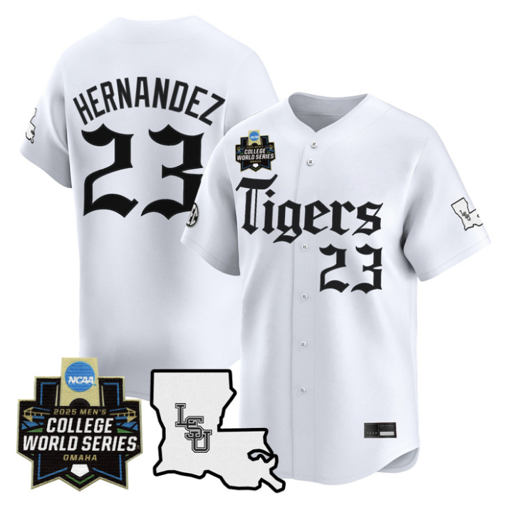 Luis Hernandez Jersey #23 LSU Tigers 2025 World Series Gothic Geaux Edition White