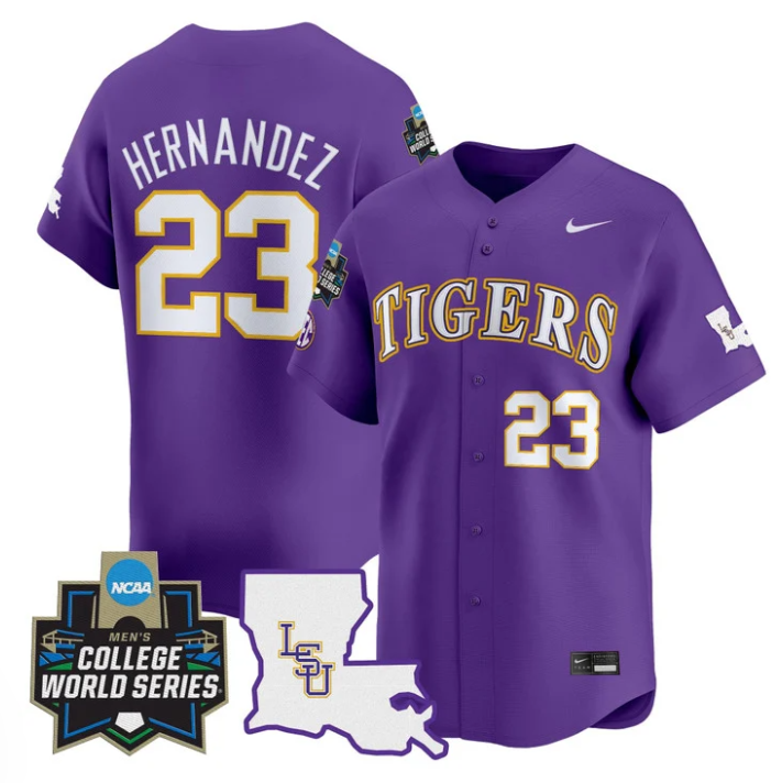 Luis Hernandez Jersey #23 LSU Tigers 2025 World Series Stitched Purple