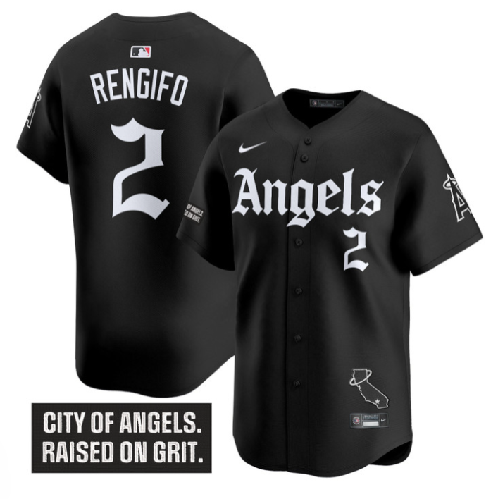 Luis Rengifo Jersey #2 Los Angeles Angels Gothic Halo Edition Stitched Black