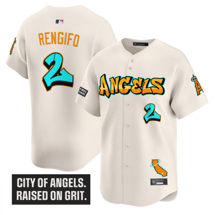 Luis Rengifo Jersey #2 Los Angeles Angels Graffiti Halo Drop Edition Cream