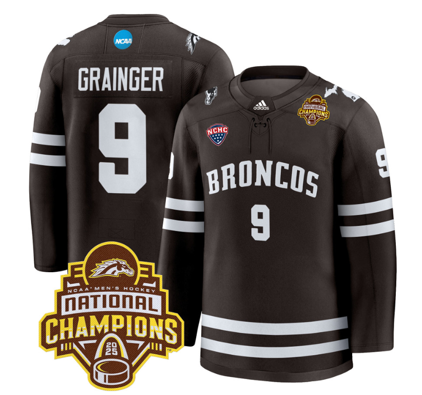 Luke Grainger Jersey #9 Western Michigan Broncos 2025 National Champions Patch Stitched Brown