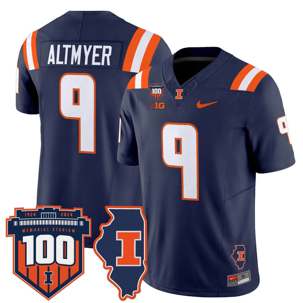 Luke Altmyer Jersey #9 Illinois Fighting 100th Memorial Stadium Navy