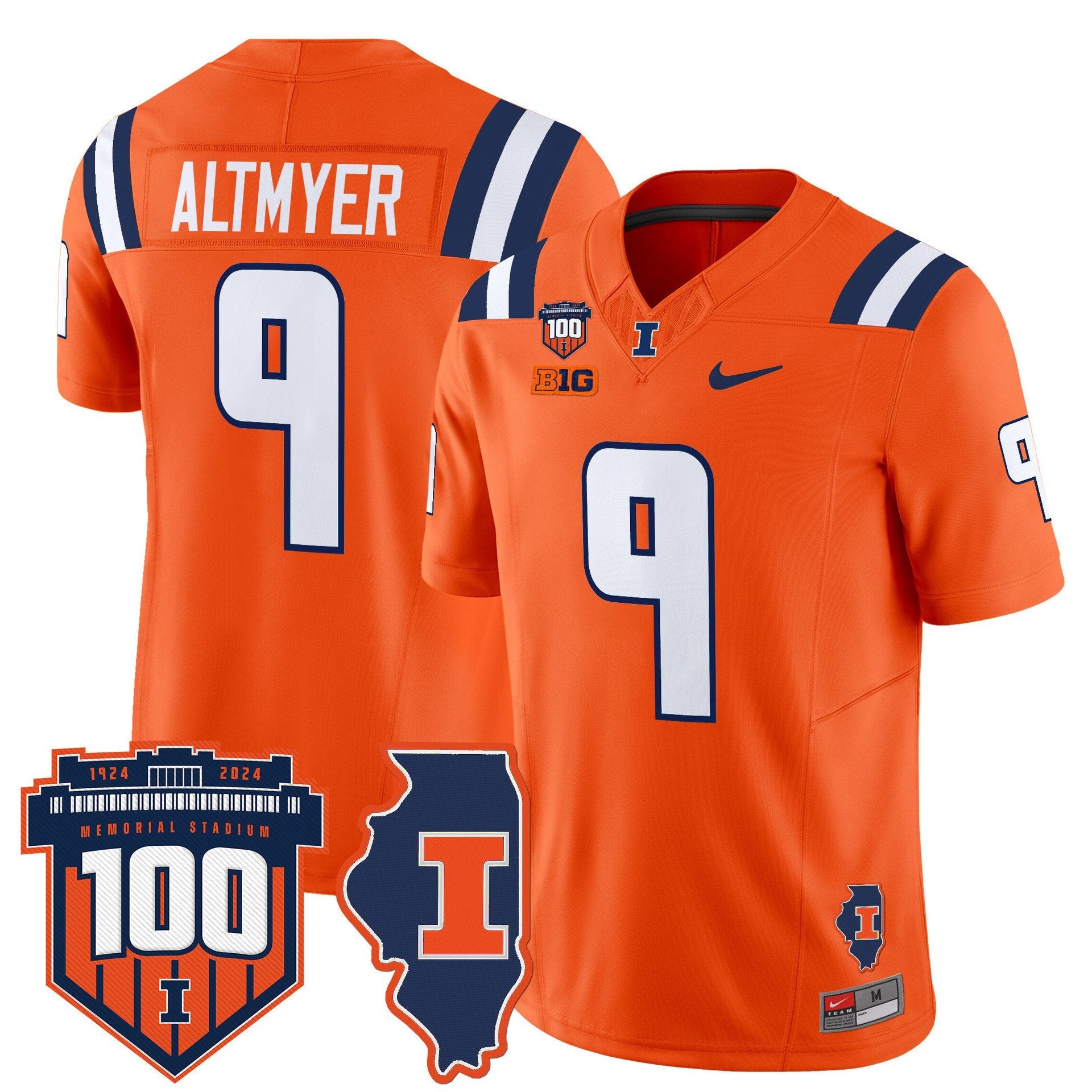 Luke Altmyer Jersey #9 Illinois Fighting 100th Memorial Stadium Orange