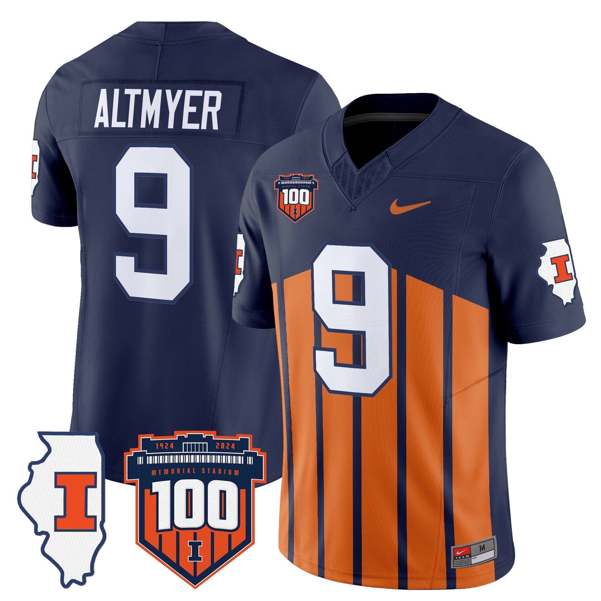 Luke Altmyer Jersey #9 Illinois Fighting 100th Memorial Stadium Throwback