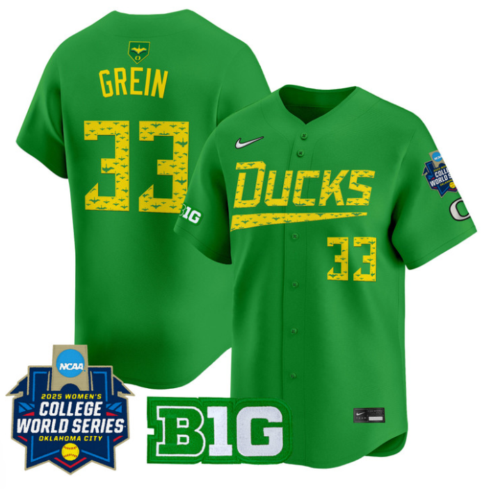 Lyndsey Grein Jersey #33 Oregon Ducks Softball 2025 World Series Stitched Green