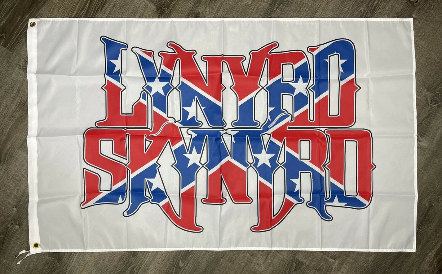 Lynyrd Skynyrd Flag 3x5 ft White Banner Rock and Roll Van Zant Man-Cave Pub Bar