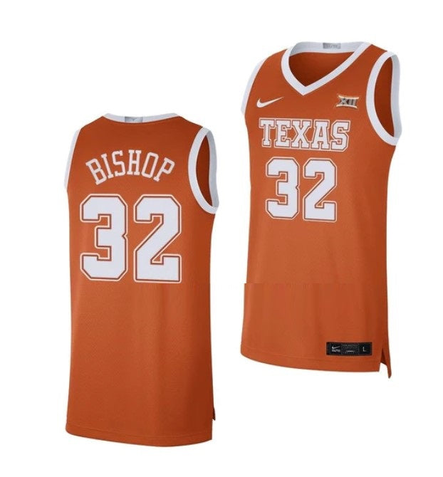 Men's #32 Christian Bishop Jersey Texas Longhorns College Basketball Jerseys Orange Limited