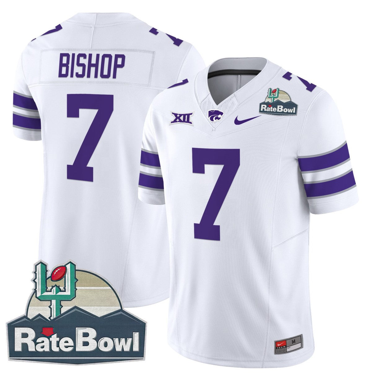 Michael Bishop Jersey #7 Kansas State Wildcats 2025 Rate Bowl Patch White