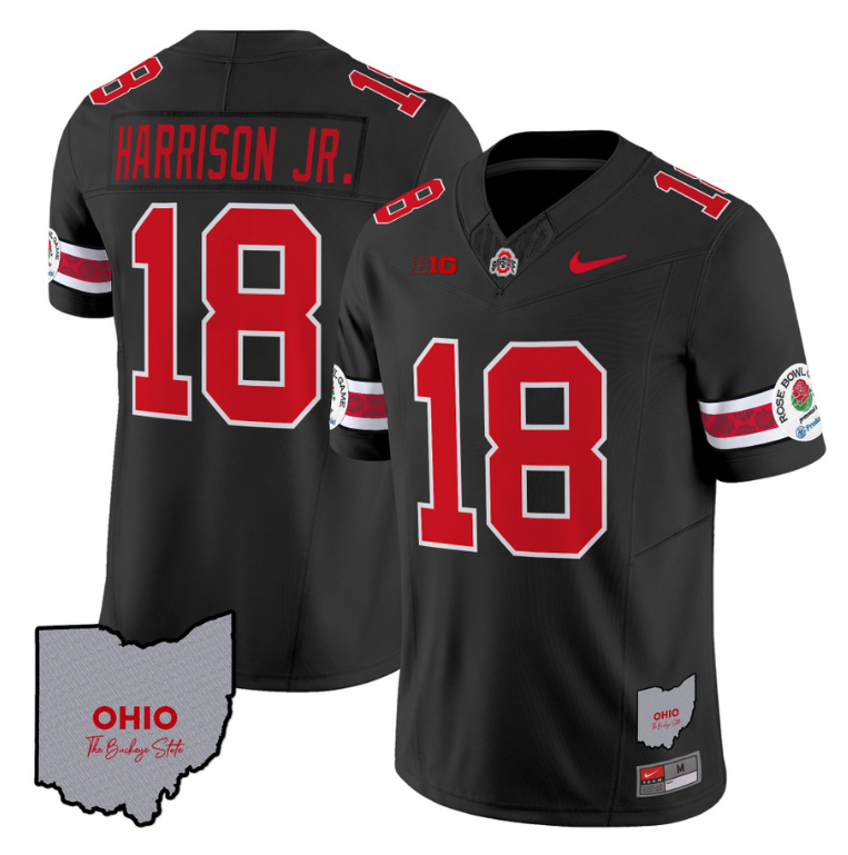 Marvin Harrison Jr Jersey #18 Ohio State Rose Bowl Patch Football V3 Black